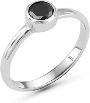 Round Shape Brilliant Cut Black Cz Cubic Zirconia Genuine 925 Sterling Silver Simulated Black Diamond Luxury Gift Ring for Her