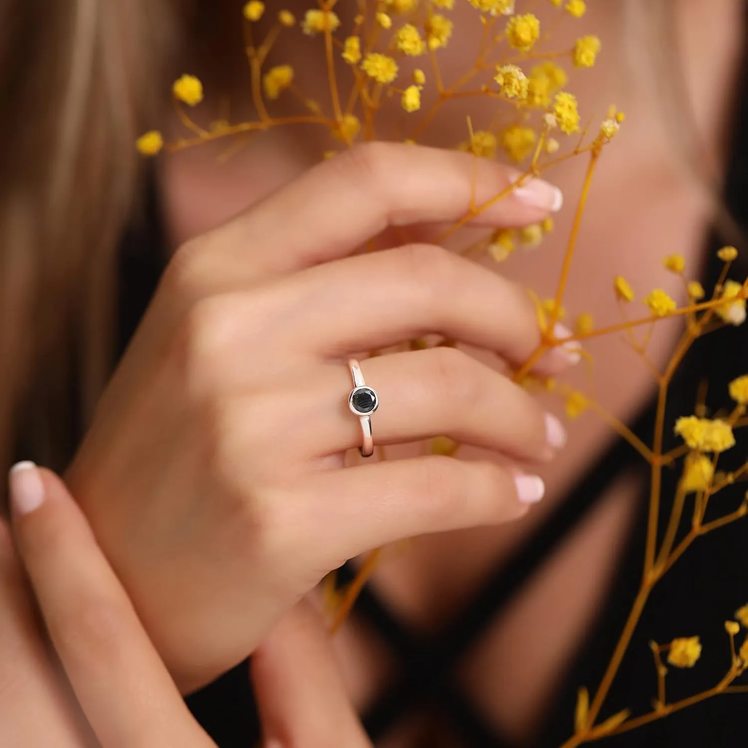 Round Shape Brilliant Cut Black Cz Cubic Zirconia Genuine 925 Sterling Silver Simulated Black Diamond Luxury Gift Ring for Her