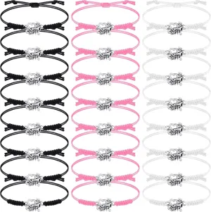 Rtteri 24 Pieces Cheer Gifts for Cheerleaders Adjustable Cheers Charm Bracelets Cheerleader Gifts for Cheer Team Bulk(Black, White, Pink)