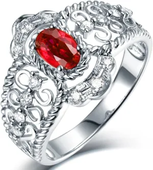 Ruby Ring For Women, 14kt White Gold Rings - Ruby and Diamond Ring, Natural Red Ruby Gemstone Ring & Brilliant Real Diamond Ring For Couple Engagement Ring