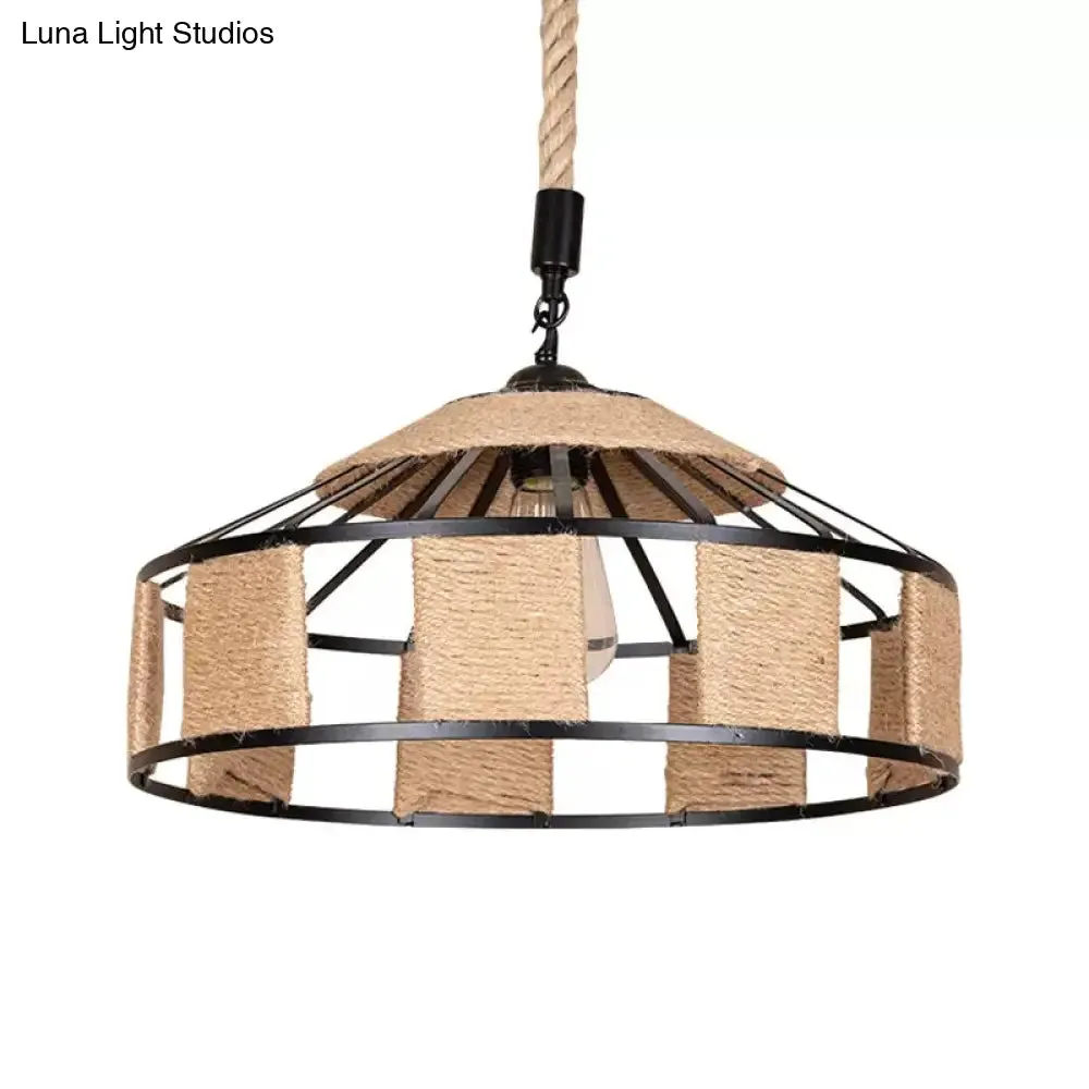Rural Barn Pendant Light with Rustic Roped Design in Brown