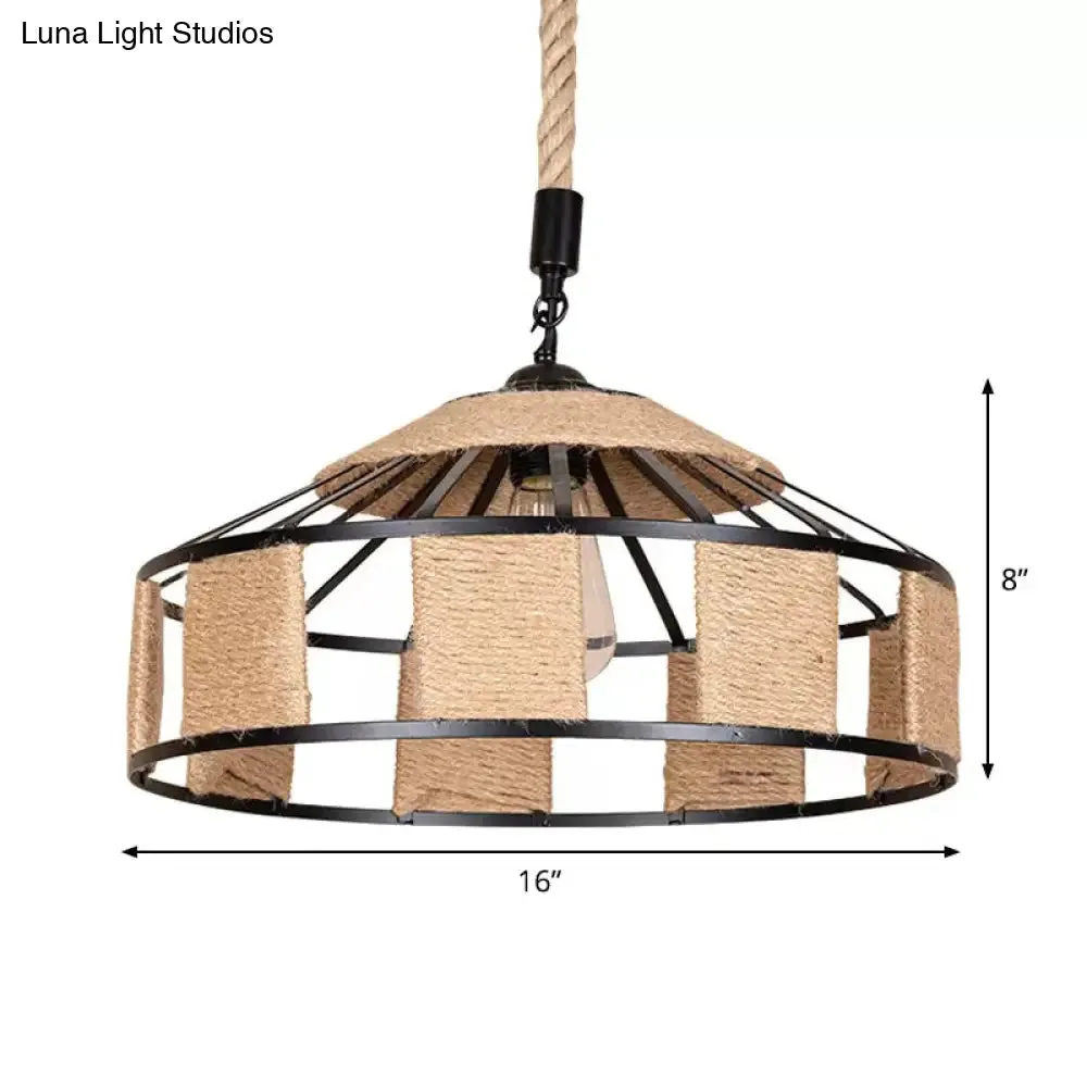 Rural Barn Pendant Light with Rustic Roped Design in Brown