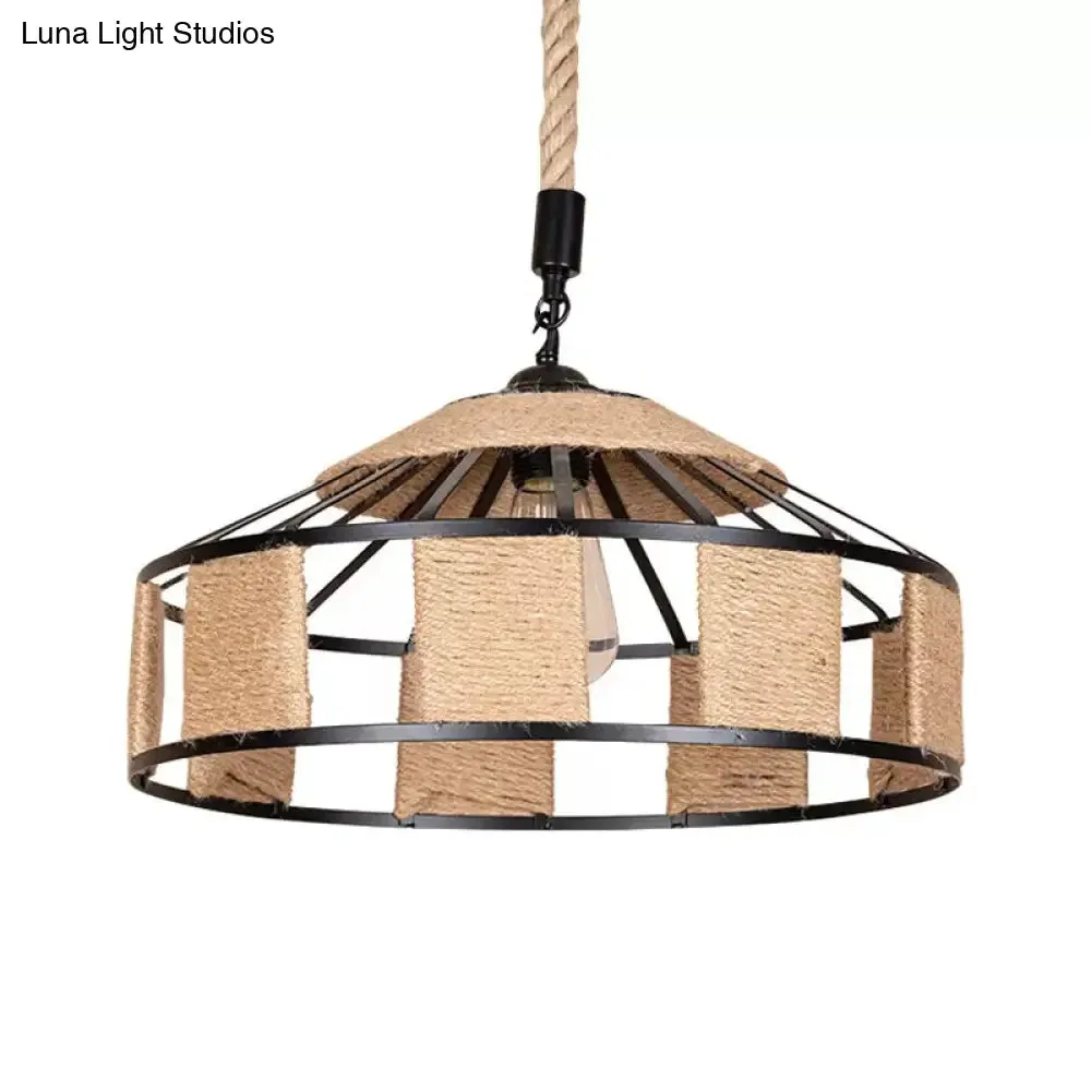 Rural Barn Pendant Light with Rustic Roped Design in Brown