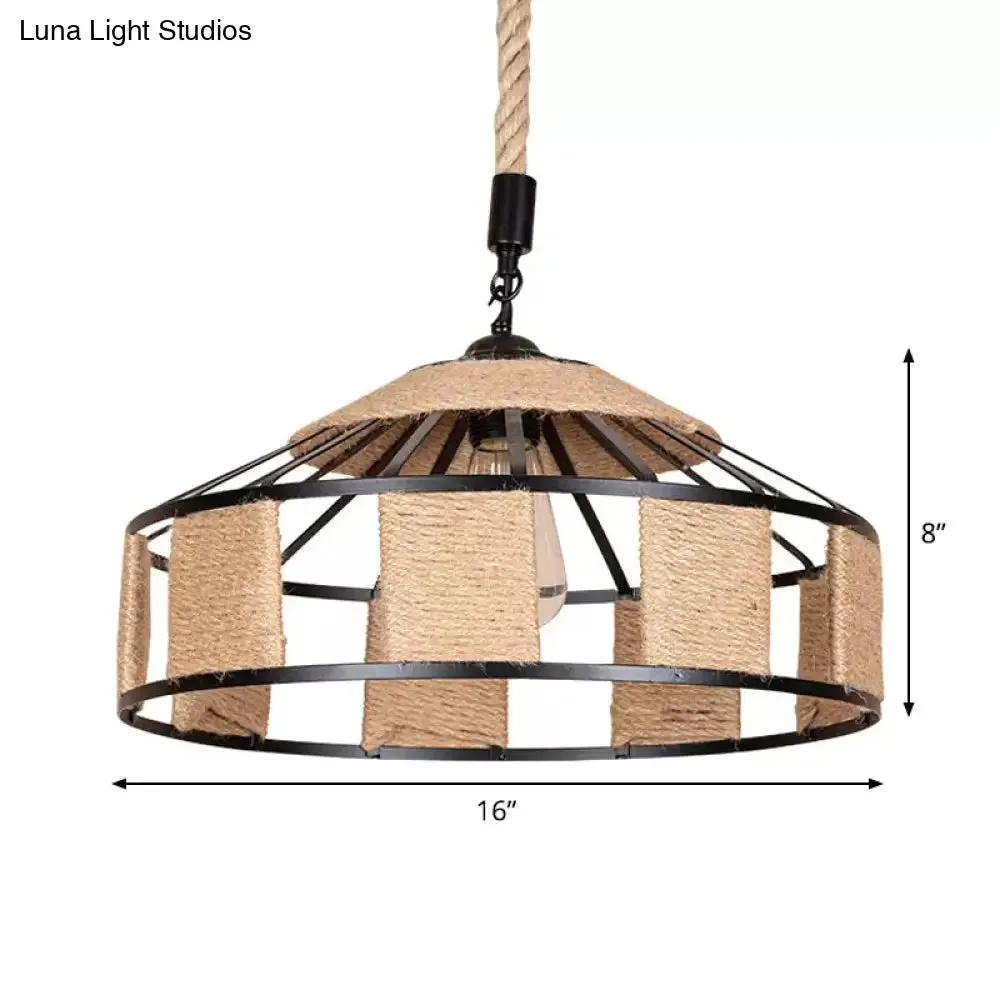 Rural Barn Pendant Light with Rustic Roped Design in Brown