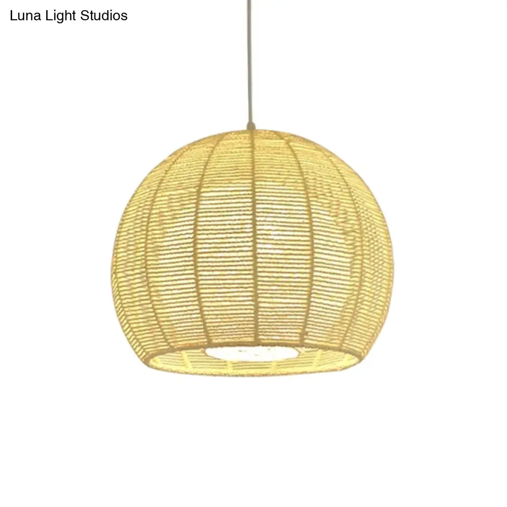 Rustic Beige Orb Pendant Light with Rope Shade for Dining Table