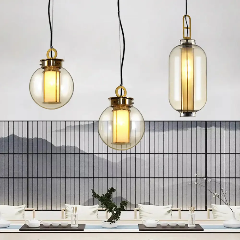 Rustic Cognac Glass Pendant Light - 7"/10" wide, 1 Head - Restaurant Hanging Fixture