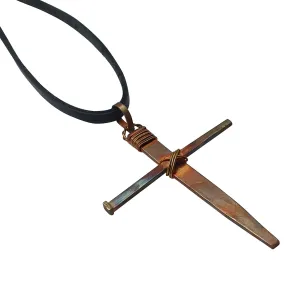 Rustic Copper Cross Necklace for Men & Women  Nail Cross Pendant -Genuine 24 Leather Cord  three nail cross necklace  Cross Gifts for men women
