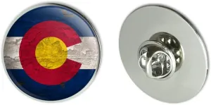 Rustic Distressed Colorado State Flag Metal 1.1" Tie Tack Hat Lapel Pin Pinback