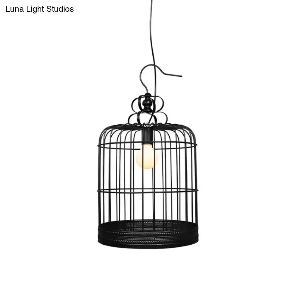 Rustic Metal Birdcage Pendant Light - Black/White, 8"/10"/16" Wide, Single Drop Lamp for Dining Room Ceiling