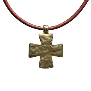 Rustic Silver Flat Cross Necklace - Gold Hammered Men Gift, Mens Gifts, Catholic Women Crosses, Religious Jewelry, Protection Charm, God Faith (Gold)
