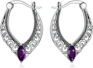 S925 Sterling Silver Vintage Filigree Hoop earrings Hanging Earrings Embellished with Crystals from Austria, hypoallergenic Click-Top earrings Jewelry Gift for Teen Girl Women
