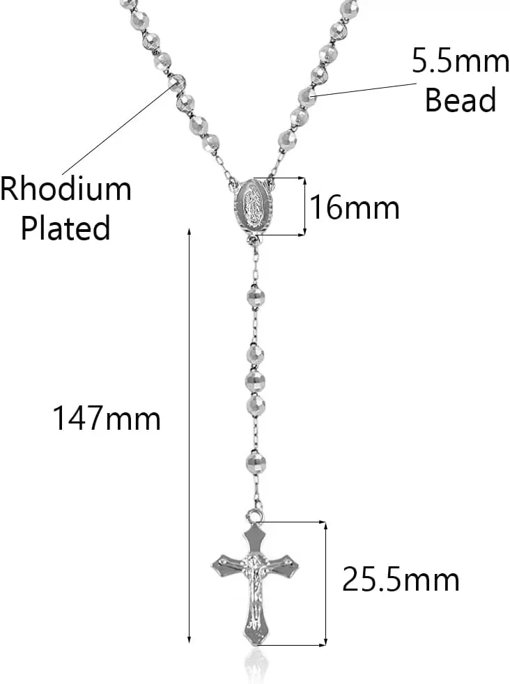 Savlano 14K Gold Plated Beaded Rosary Cross Necklace  6.5MM Crucifix Cross Medallion Rosary Chain Y-Necklace for Women & Men Religious Jewelry Comes in Gold, Gold-Rose-Silver with a Gift Box