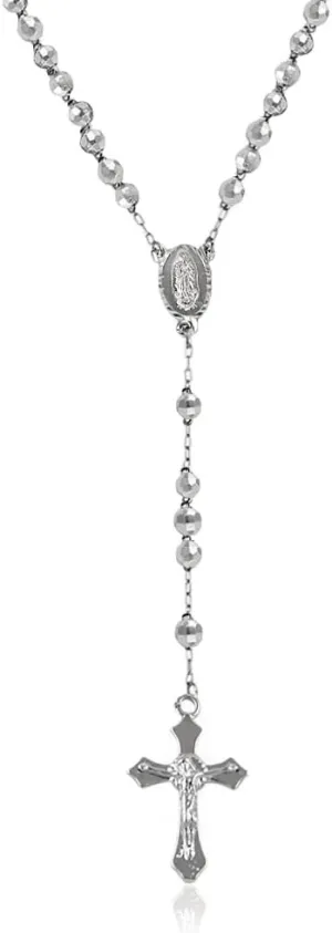 Savlano 14K Gold Plated Beaded Rosary Cross Necklace  6.5MM Crucifix Cross Medallion Rosary Chain Y-Necklace for Women & Men Religious Jewelry Comes in Gold, Gold-Rose-Silver with a Gift Box