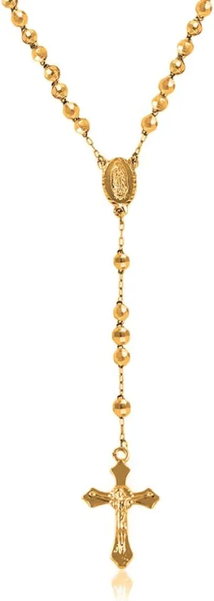 Savlano 14K Gold Plated Beaded Rosary Cross Necklace  6.5MM Crucifix Cross Medallion Rosary Chain Y-Necklace for Women & Men Religious Jewelry Comes in Gold, Gold-Rose-Silver with a Gift Box