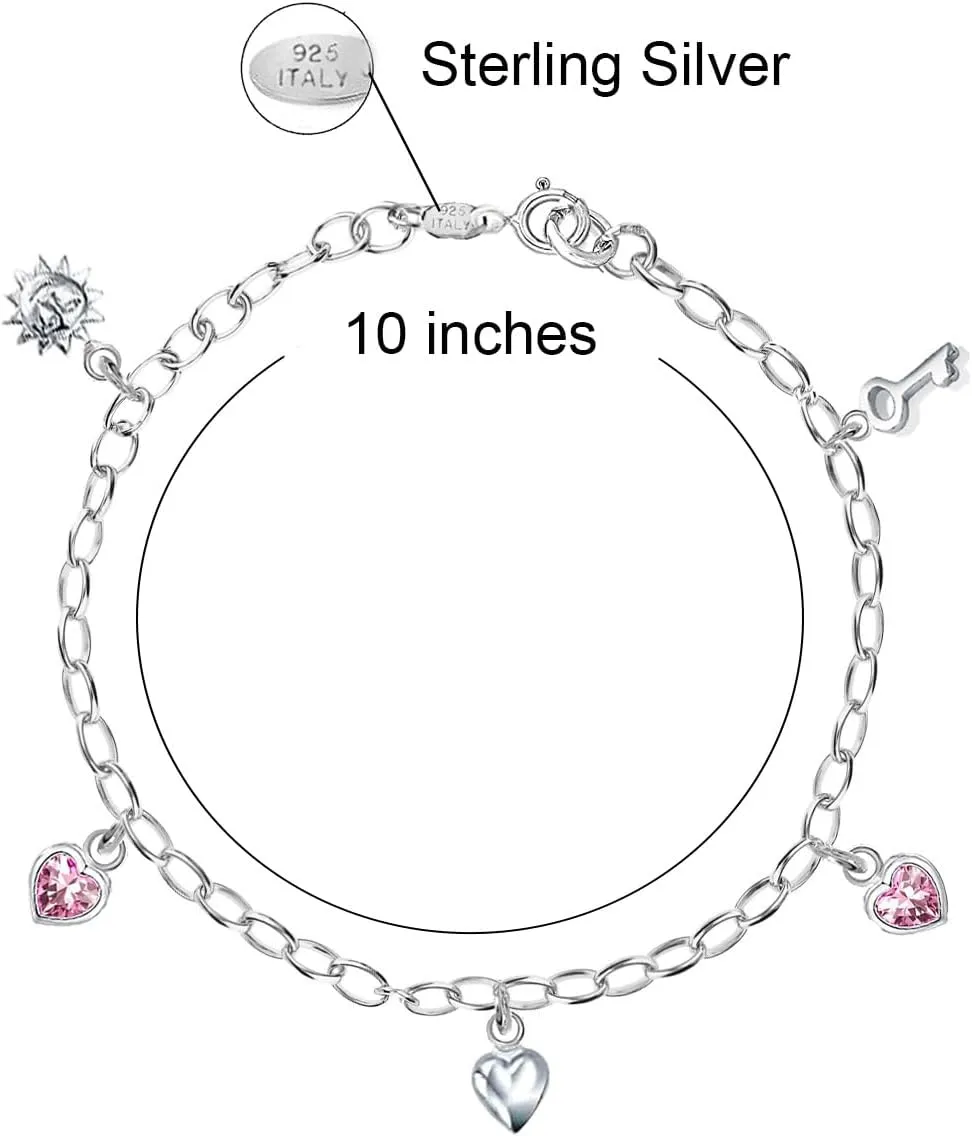 Savlano 925 Sterling Silver 10 Inches Pendant Cubic Zirconia Charm Crystal Chain Summer Anklet for Women Comes With Gift Box