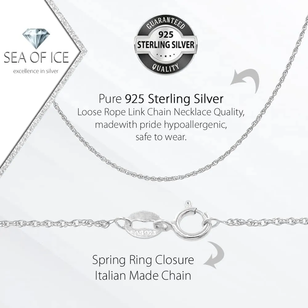 SEA OF ICE Loose Rope Link Chain Necklace Silver 1mm Chain Necklace for Women and Men  925 Sterling Silver Spring Ring Jewelry Chain  Multisize Length Silver Chain Unisex