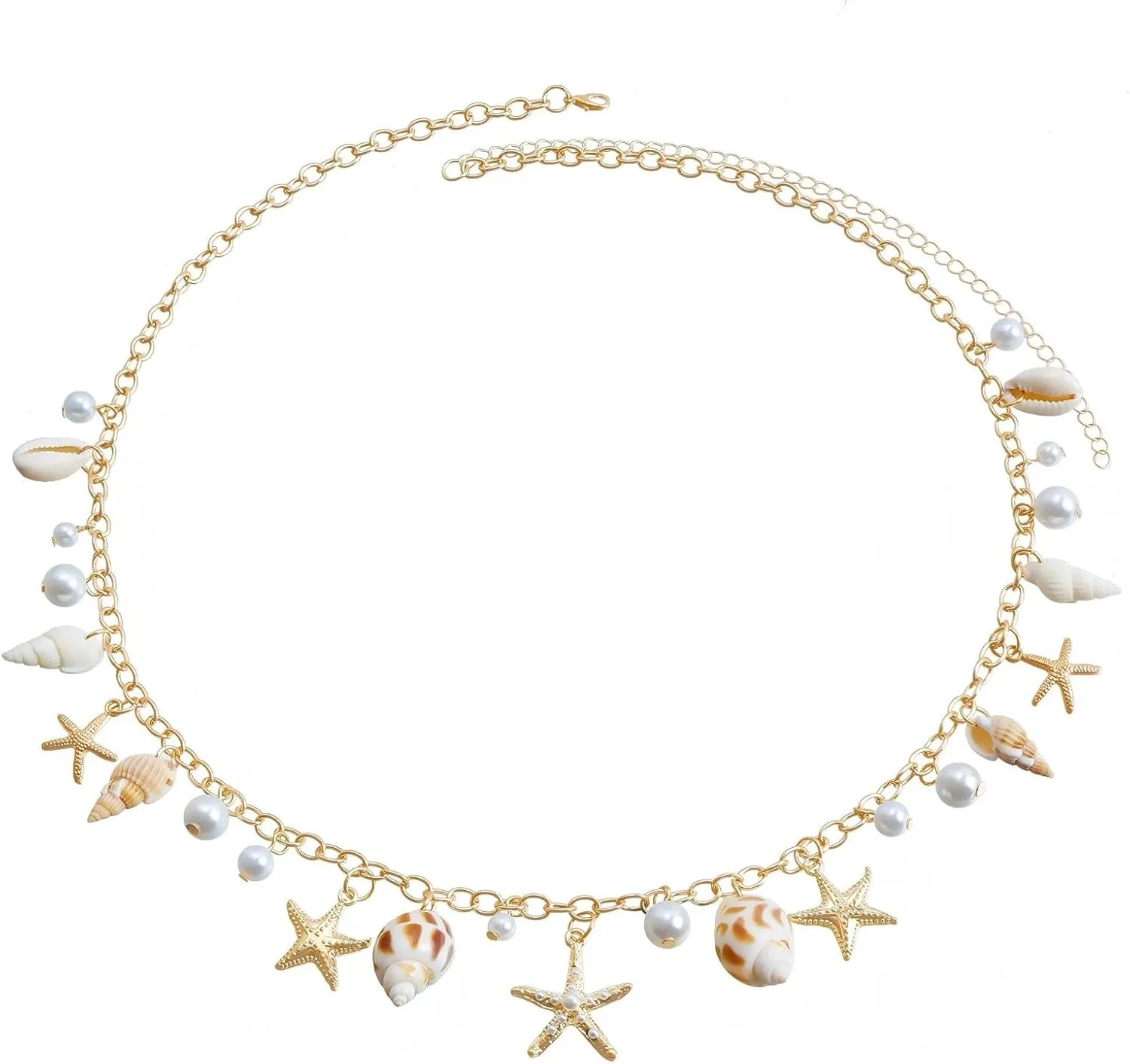 Seashell Starfish Waist Chains for WomenPearl Belt Shell Body Chain Boho Gold Starfish Shell Belly Waterproof Summer Beach Body Jewelry