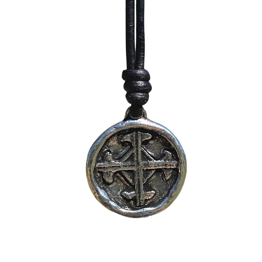 Serenity Prayer Men Necklace - Medallion Rustic, Coin, Silver Cross Charm, Women Gold Pendant, Mens Gifts, God Faith, Religious Jewelry, Catholic Accessories (Silver, Black Leather)