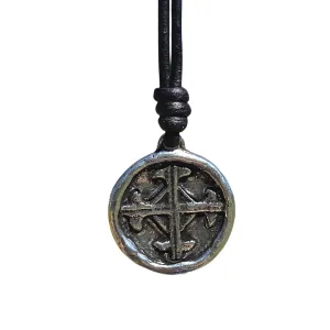 Serenity Prayer Men Necklace - Medallion Rustic, Coin, Silver Cross Charm, Women Gold Pendant, Mens Gifts, God Faith, Religious Jewelry, Catholic Accessories (Silver, Black Leather)