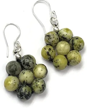 Serpentine N Gemstone 8mm Round Beaded 925 Sterling Silver Jewelry Earring, Stylish Earring For Her, Fine Jewelry, Drop & Dangle Earring, Sterling Silver, serpentine n