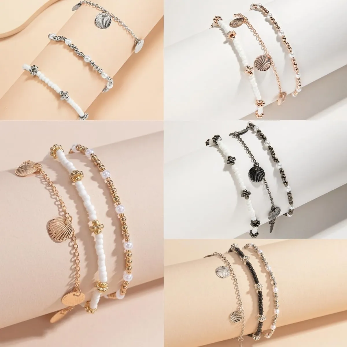 Shell Ankle Bracelet Set for Women Starfish Shell Beaded Ankle Adjustable Summer Jewelry Ankle Bracelet Present for Her