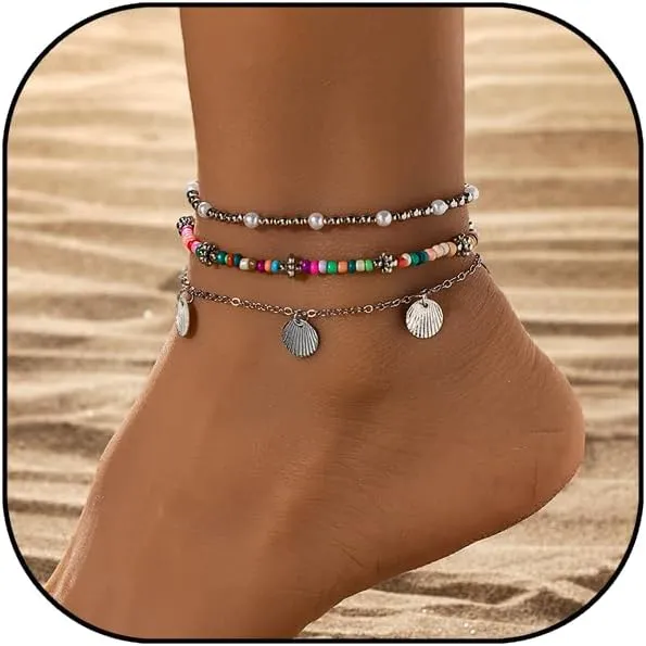 Shell Ankle Bracelet Set for Women Starfish Shell Beaded Ankle Adjustable Summer Jewelry Ankle Bracelet Present for Her