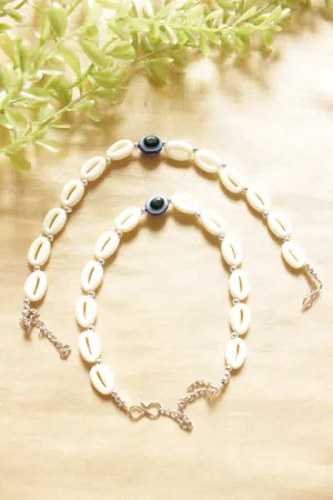 Shell Work Evil Eye Anklets - Set of 2