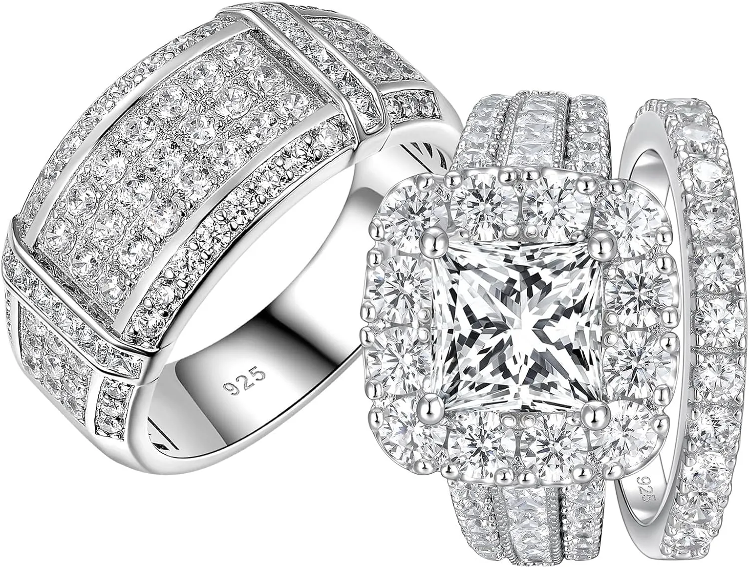 SHELOVES Brilliant CZ Couple Wedding Ring Sets 925 Sterling Silver His and Hers Promise Ring Sz 7 10