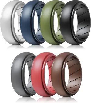 Silicone Ring Men, 7 Rings / 2 Rings - Breathable Men's Rubber Wedding Bands - Step Edge Airflow Inner Grooves, 8mm Wide, 2.2mm Thick