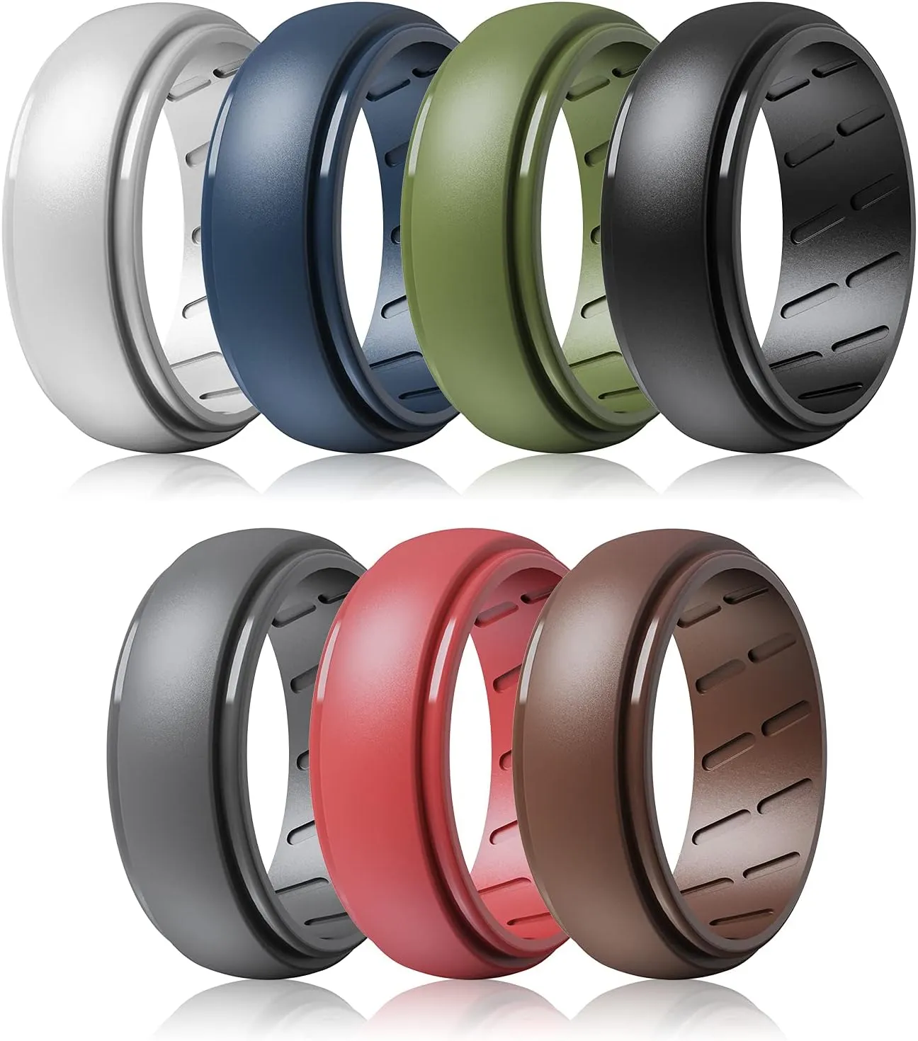 Silicone Ring Men, 7 Rings / 2 Rings - Breathable Men's Rubber Wedding Bands - Step Edge Airflow Inner Grooves, 8mm Wide, 2.2mm Thick