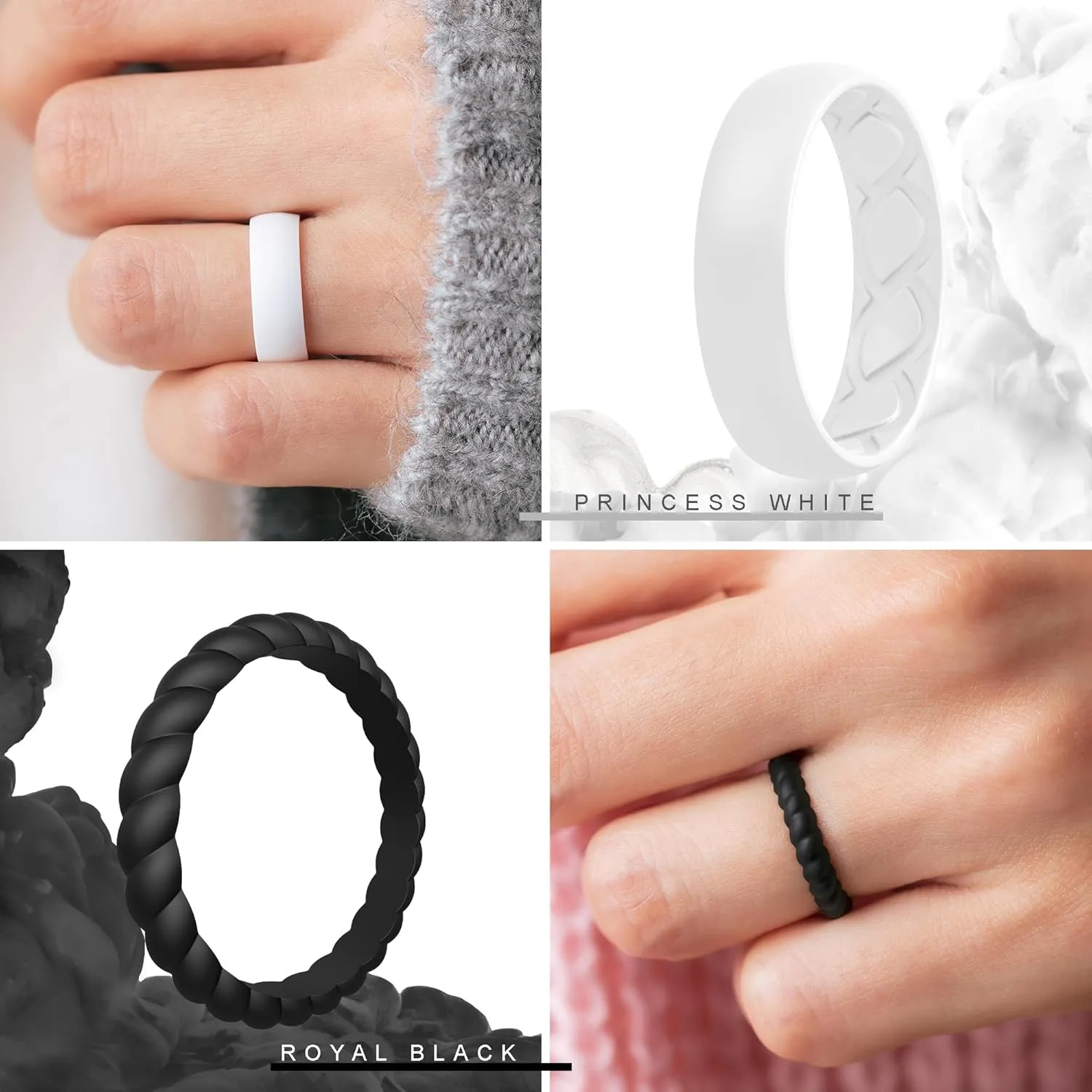 Silicone Rings Women, Ergonomic with Breathable Airflow Design - Multipack: 5 Breathable Wedding Bands, 5 Thin & Stackable Rings