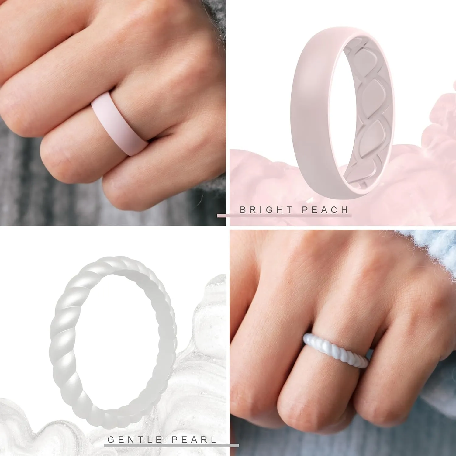Silicone Rings Women, Ergonomic with Breathable Airflow Design - Multipack: 5 Breathable Wedding Bands, 5 Thin & Stackable Rings