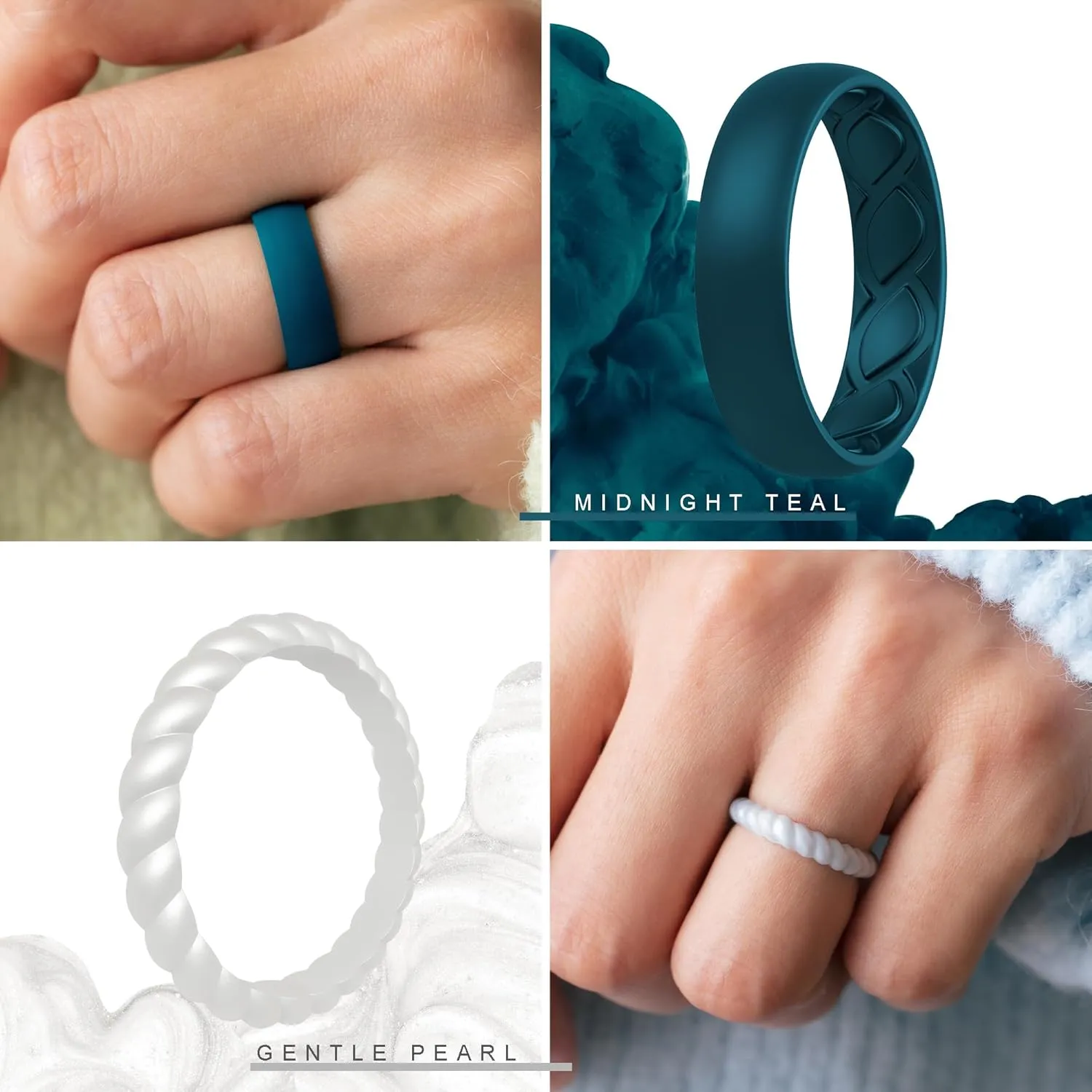 Silicone Rings Women, Ergonomic with Breathable Airflow Design - Multipack: 5 Breathable Wedding Bands, 5 Thin & Stackable Rings