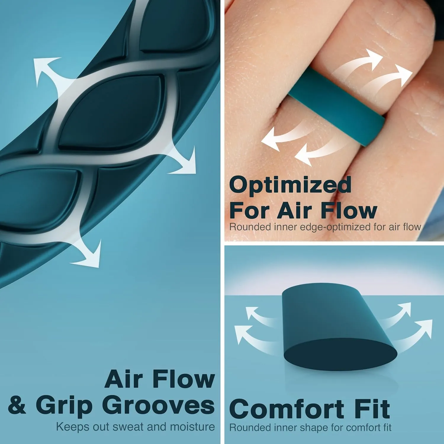 Silicone Rings Women, Ergonomic with Breathable Airflow Design - Multipack: 5 Breathable Wedding Bands, 5 Thin & Stackable Rings