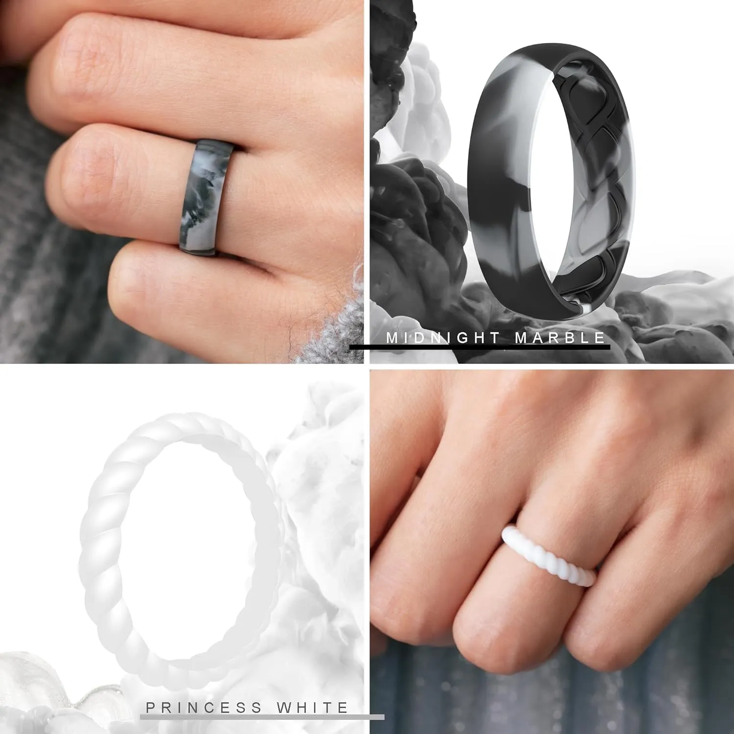 Silicone Rings Women, Ergonomic with Breathable Airflow Design - Multipack: 5 Breathable Wedding Bands, 5 Thin & Stackable Rings