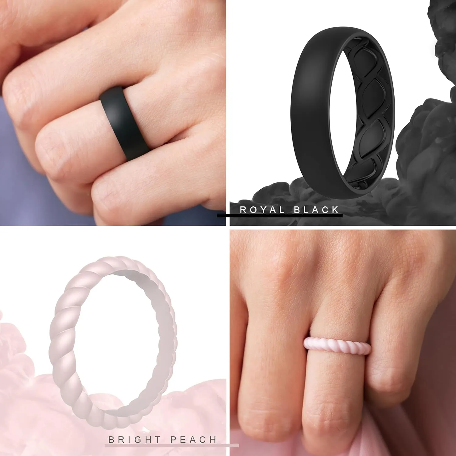Silicone Rings Women, Ergonomic with Breathable Airflow Design - Multipack: 5 Breathable Wedding Bands, 5 Thin & Stackable Rings