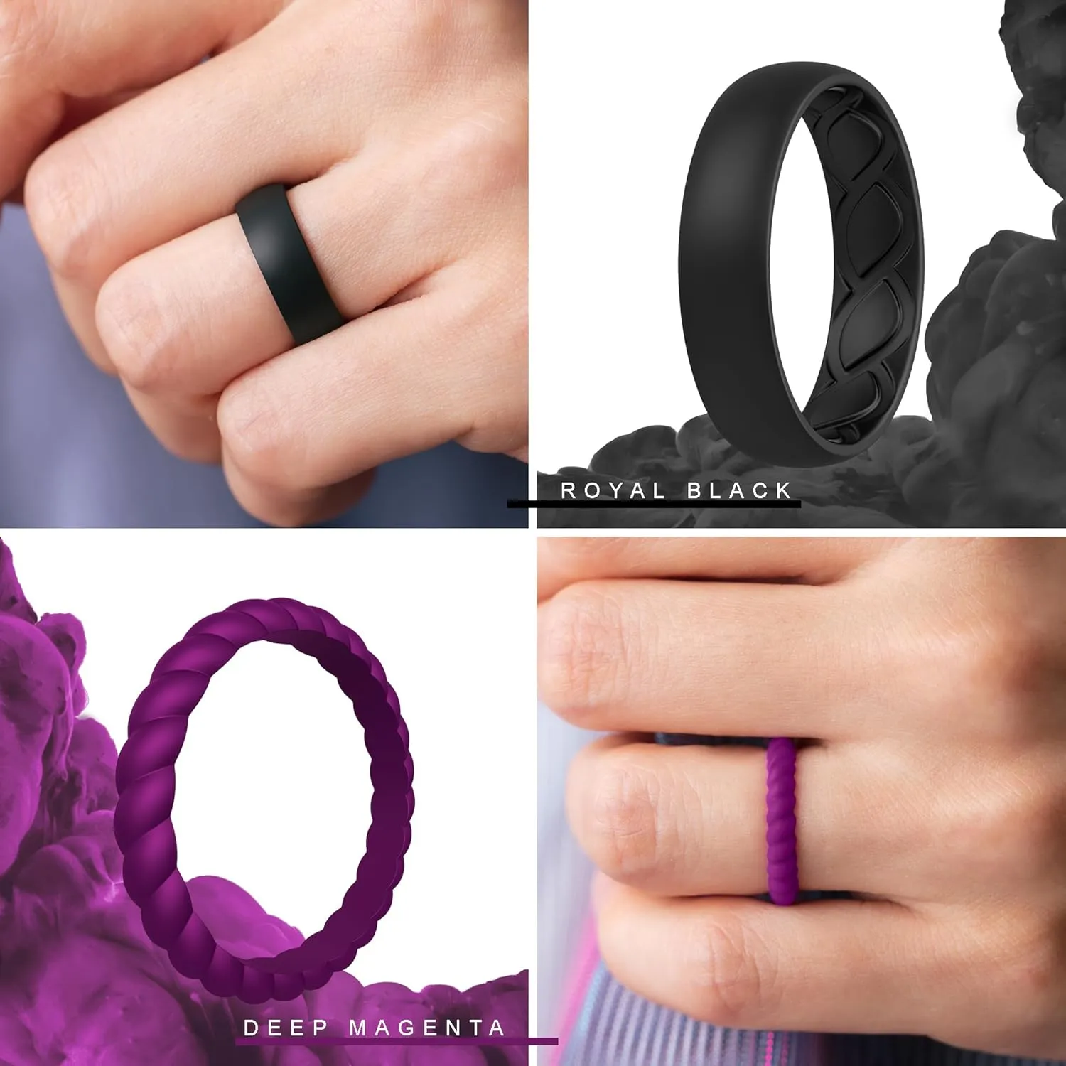 Silicone Rings Women, Ergonomic with Breathable Airflow Design - Multipack: 5 Breathable Wedding Bands, 5 Thin & Stackable Rings