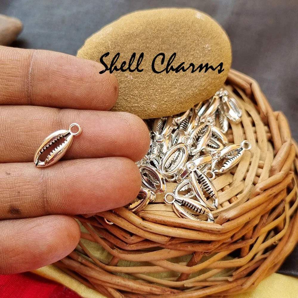 Silver Cowrie Shell Charm | 6 Pcs