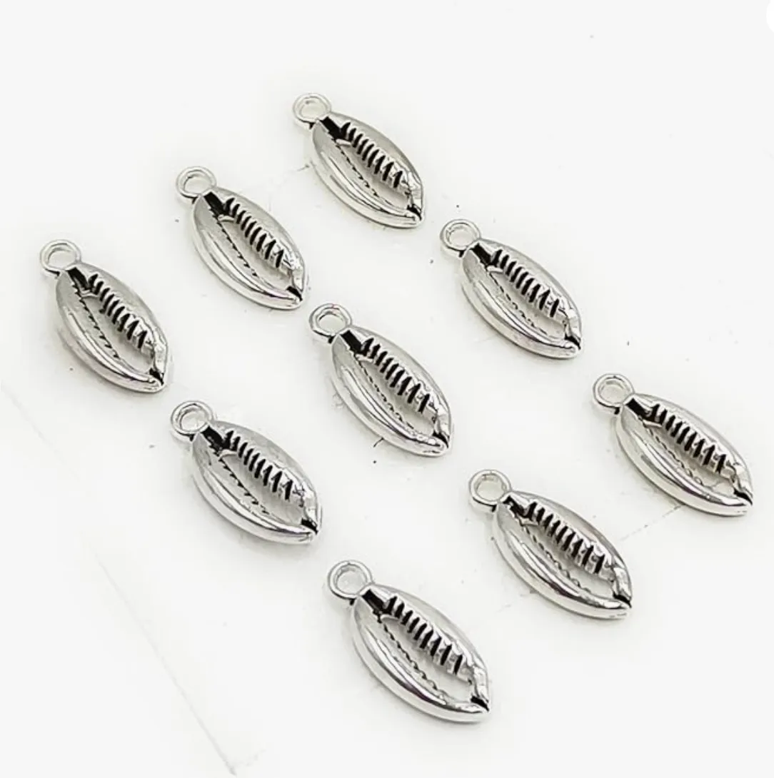 Silver Cowrie Shell Charm | 6 Pcs