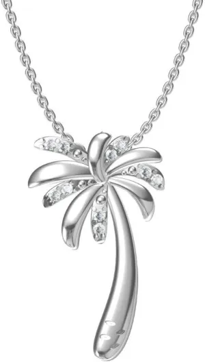 Silver Smile 925 Sterling Silver Palm Tree Pendant Necklace for Women  Tropical Gemstone Jewelry with Diamond, Emerald, Sapphire & Amethyst Beach-Inspired Gift for Her