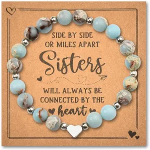 Sister Daughter Christams Birtshat Gifts for Women Natural Stone Beaded Bracelet Long Distance Gifts for Sisters Daughters