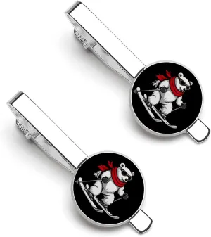 Skiing White Bear Ski Tie Clips for Men Stylish Neck Tie Bar Ideal Gift for Anniversary Wedding Business