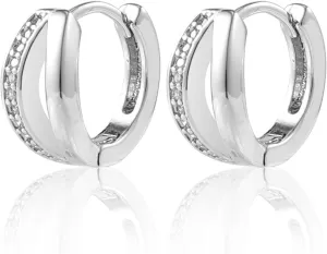 Small Hoop Earrings for Women, Mini Double Hoop Earrings Stylish Round Huggie Earrings Lightweight Hypoallergenic Small Hoops Dainty Jewelry Gifts for Girls
