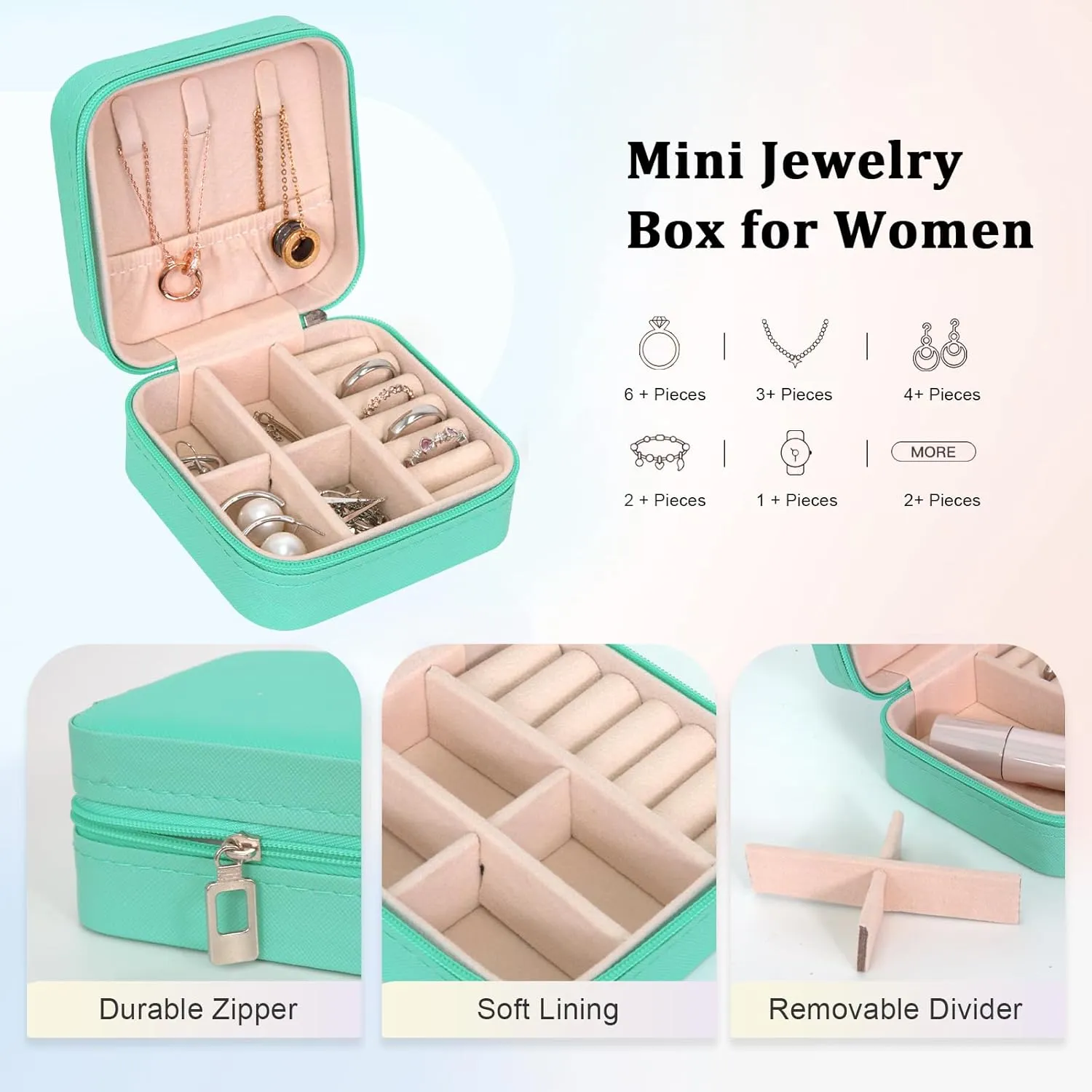 Small Jewelry Box PU Leather Travel Jewelry Case Portable Women Girls Jewelry Organizers and Storage for Rings Earrings Necklaces Bracelets, Blue