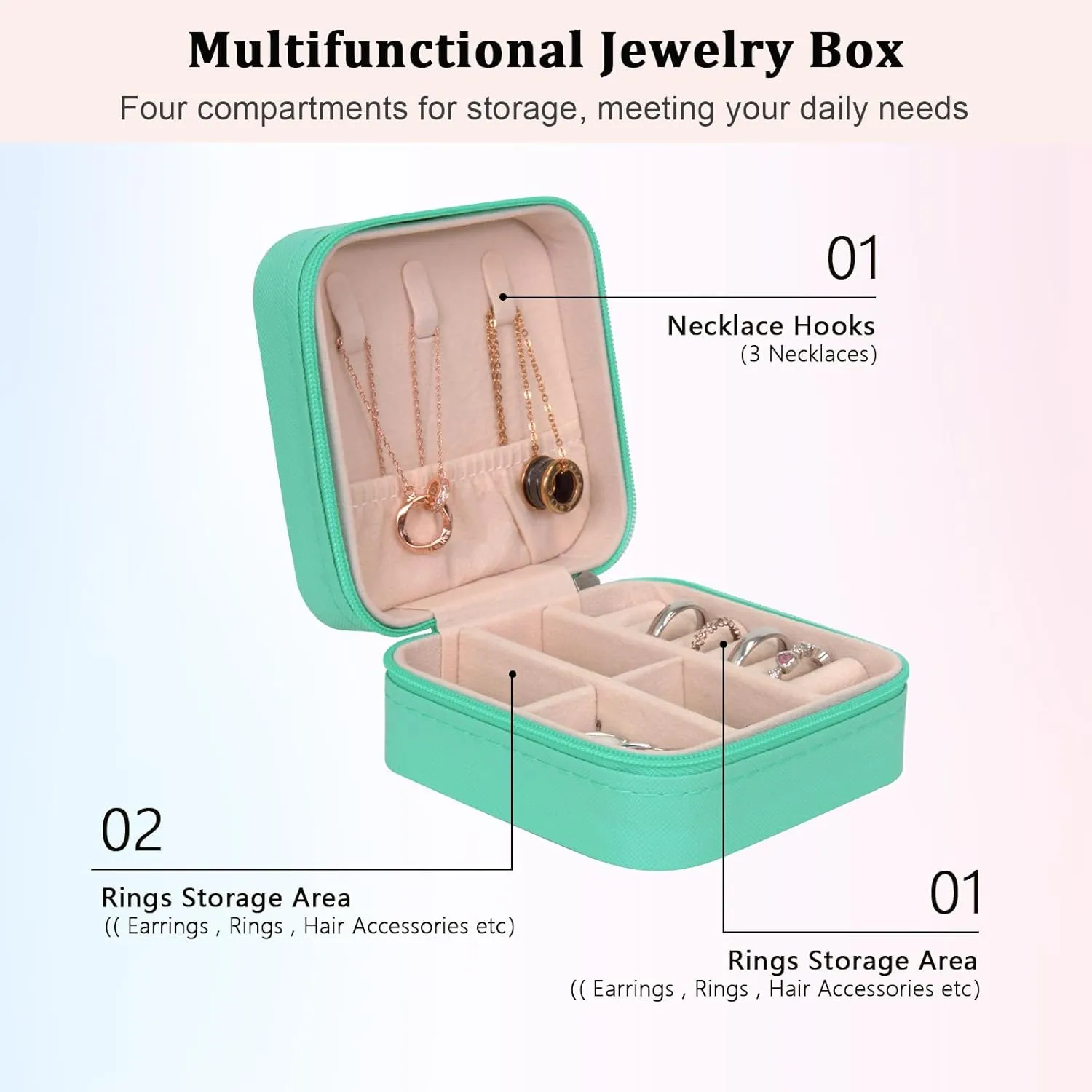 Small Jewelry Box PU Leather Travel Jewelry Case Portable Women Girls Jewelry Organizers and Storage for Rings Earrings Necklaces Bracelets, Blue