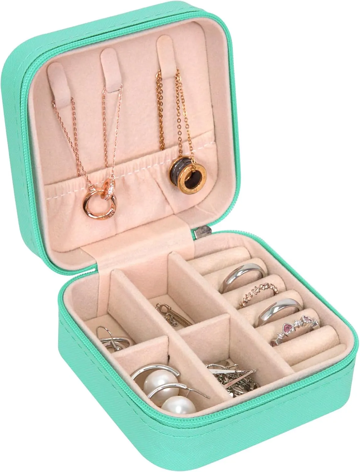Small Jewelry Box PU Leather Travel Jewelry Case Portable Women Girls Jewelry Organizers and Storage for Rings Earrings Necklaces Bracelets, Blue