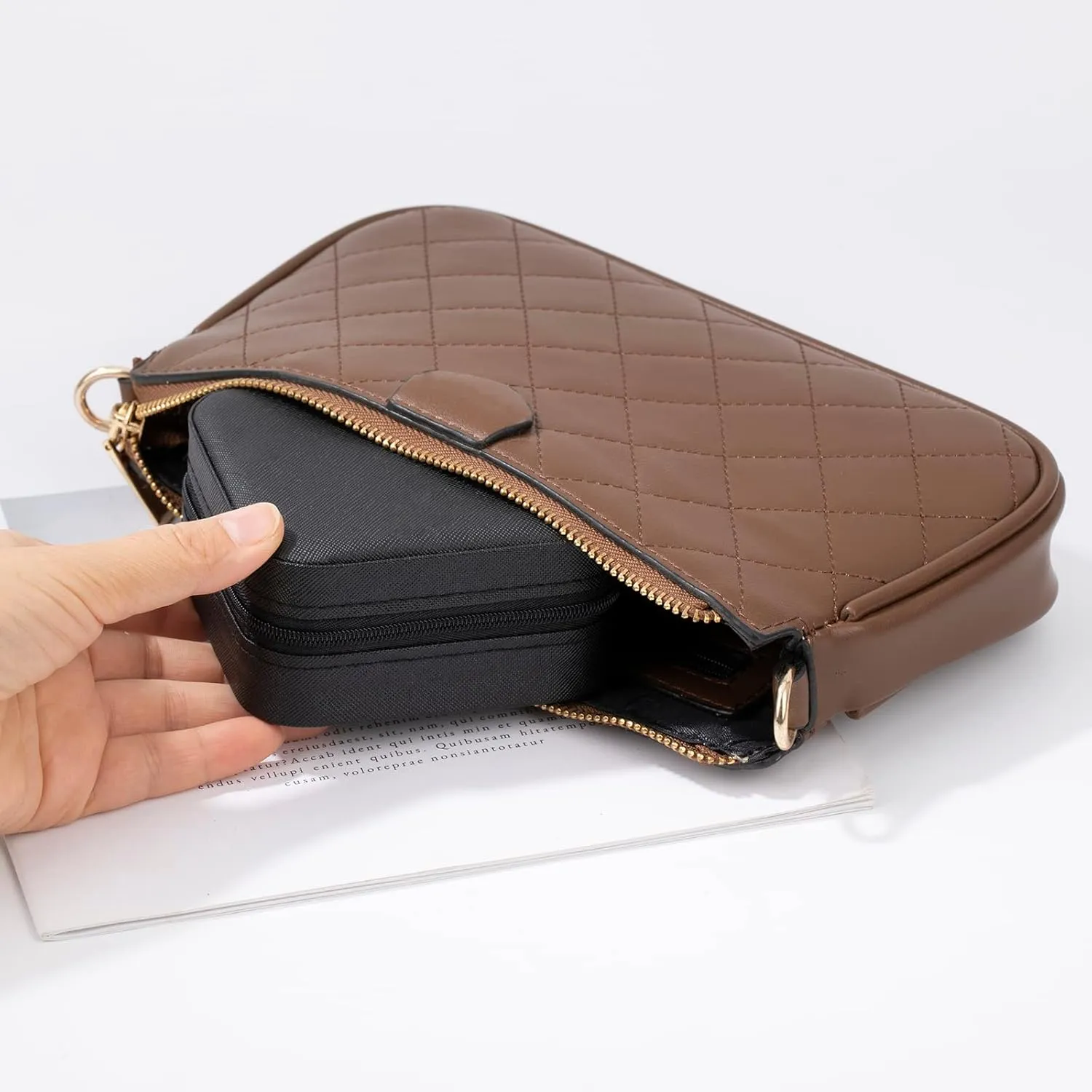Small Travel Jewelry Case Box Organizer Earring Ring Holder for Traveling Necklace Women Children Kids Little Girls Gift PU Leather Portable Storage Carrier - Black
