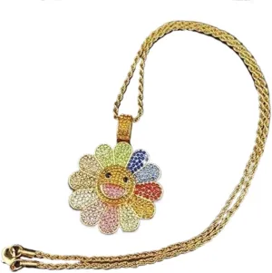 Smiley Face Sunflower Necklace Murakami,Colorful Petal Smiley Face Necklace