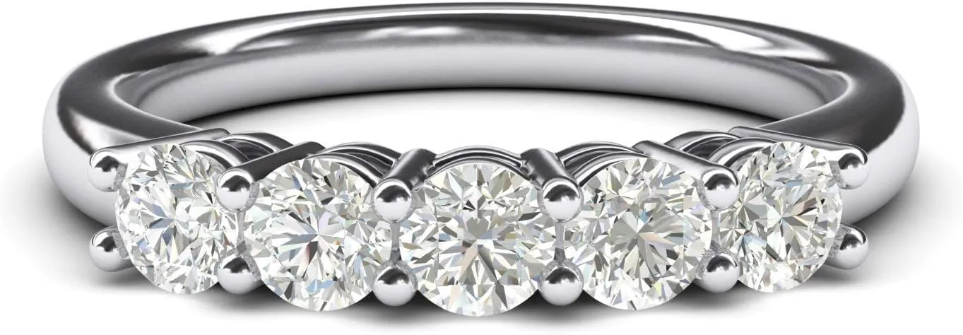 Solid Sterling Silver Eternal Five Stones Anniversary Ring Simulated Brilliant Diamonds Eternity ring 1.25ctw for Women