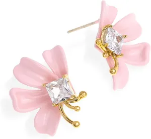 Sonateomber Flower Stud Earrings for Women, Cute Floral Rhinestone Enamel Earing Prom Hypoallergenic Fashion Jewelry Gift